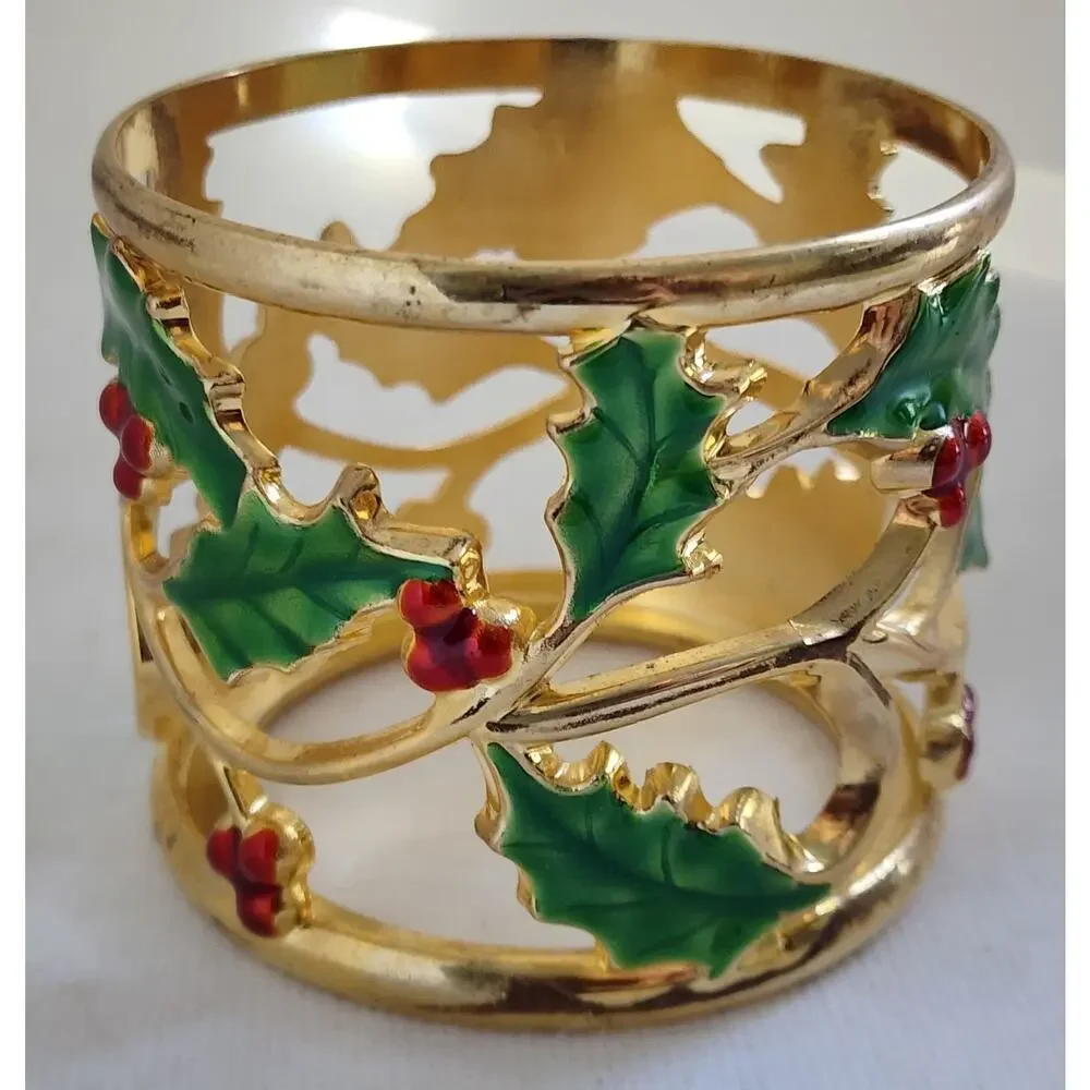 Lenox Holiday Gold Votive Candle Holder Holly Berries Christmas NO Glass Insert